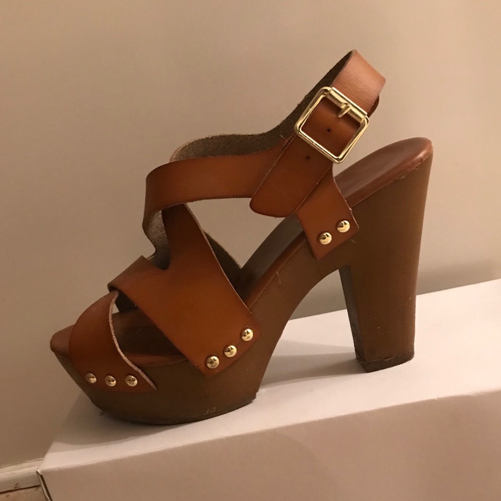 SOLD- Tan studded block heels